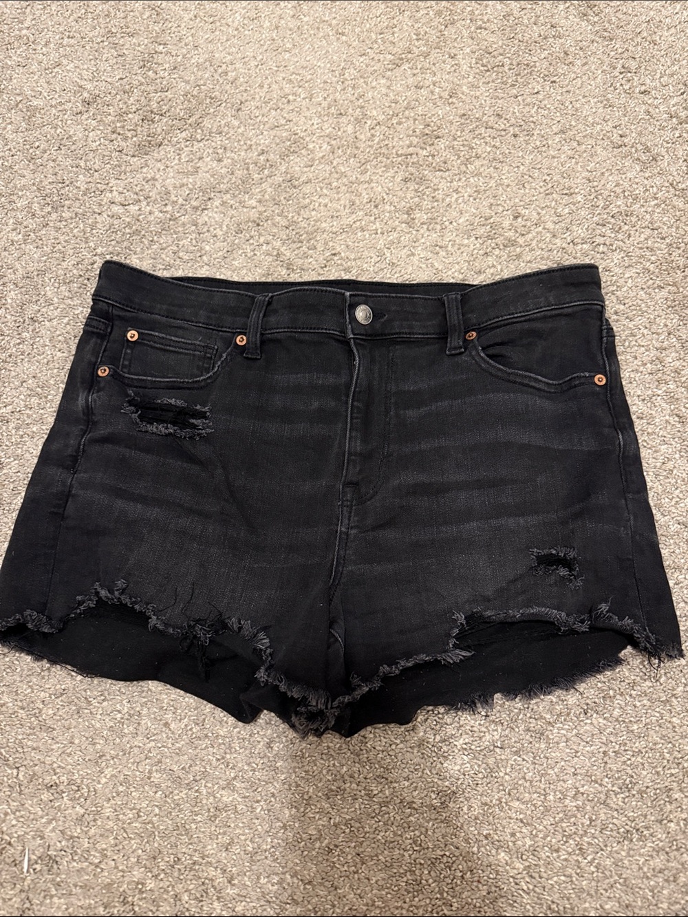 American Eagle Outfitters Black Distressed High-Rise Jean Shorts